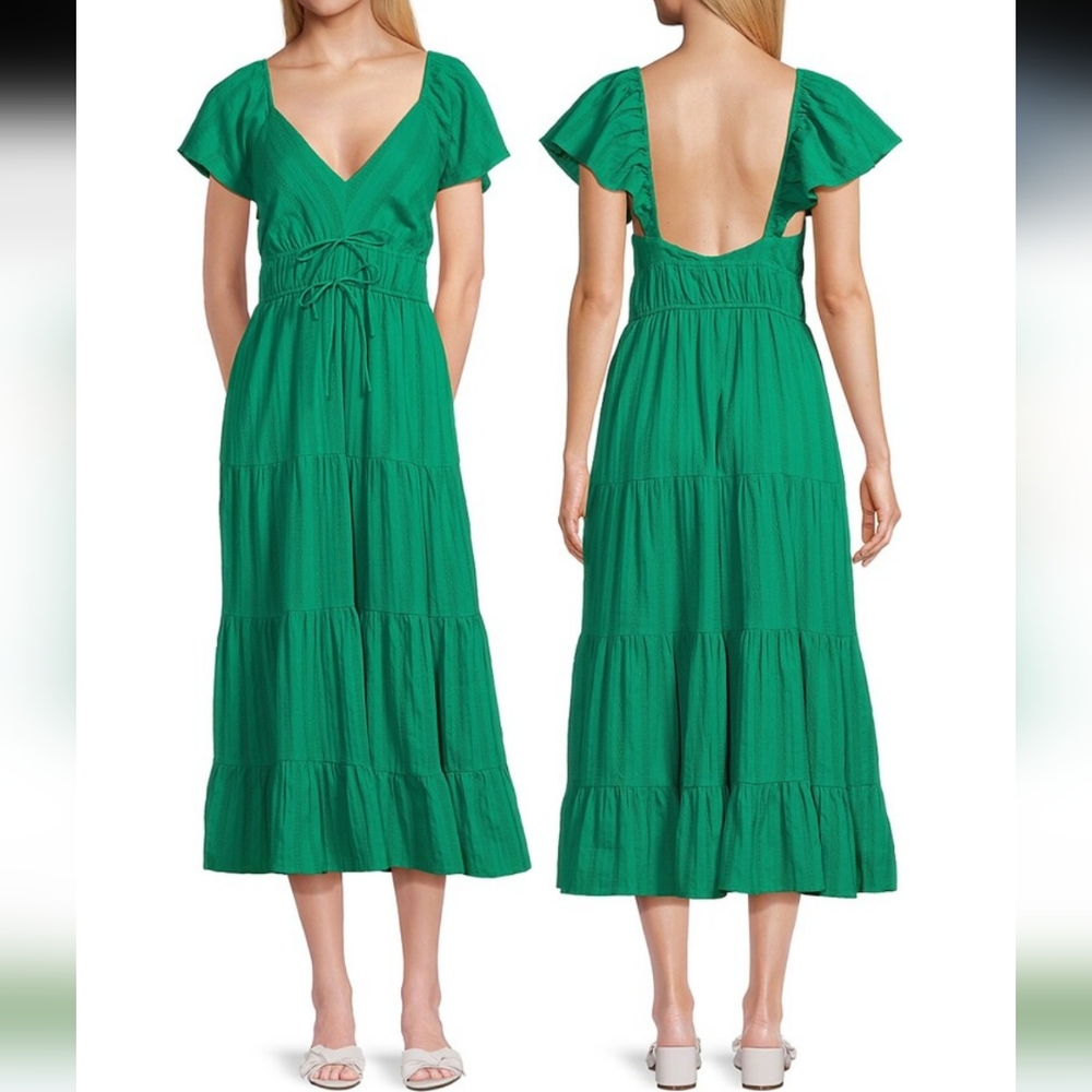 NWT Greylin Riley Textured Cotton Maxi Dress in Gumdrop Green MEDIUM